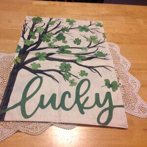 St. Patrick's Day garden flag with lucky clovers tree